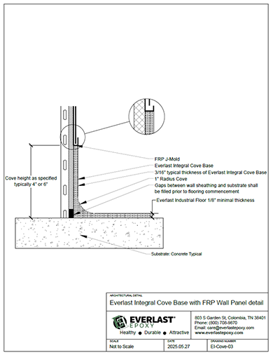Everlast Integral Cove Base with FRP Wall Panel detail