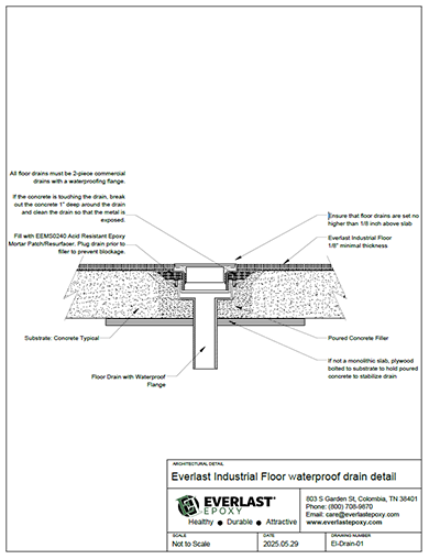 Everlast Industrial Floor waterproof drain detail