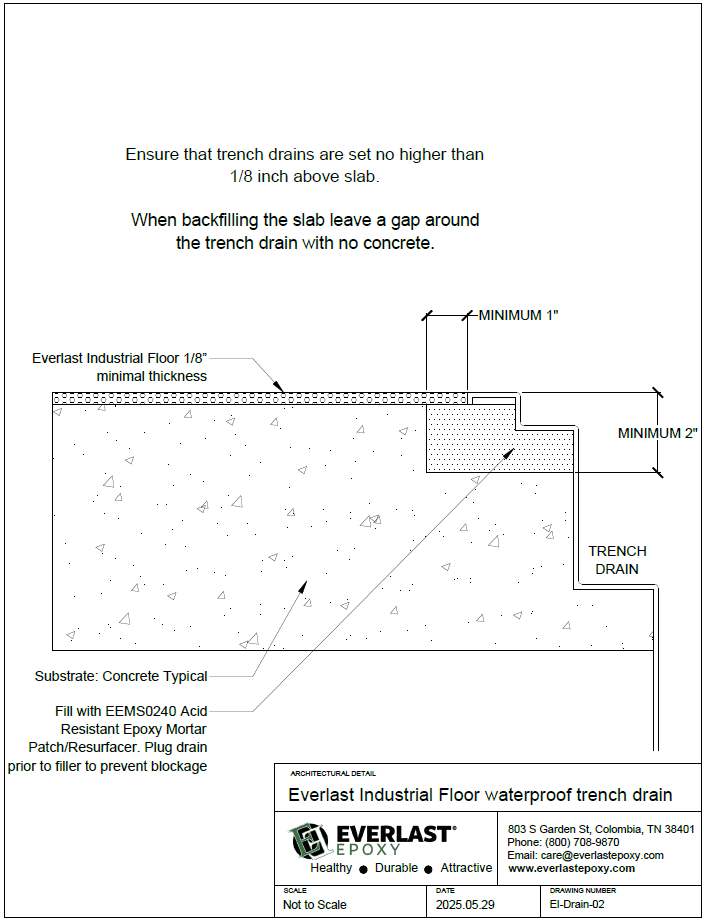 Everlast Industrial Floor waterproof trench drain detail