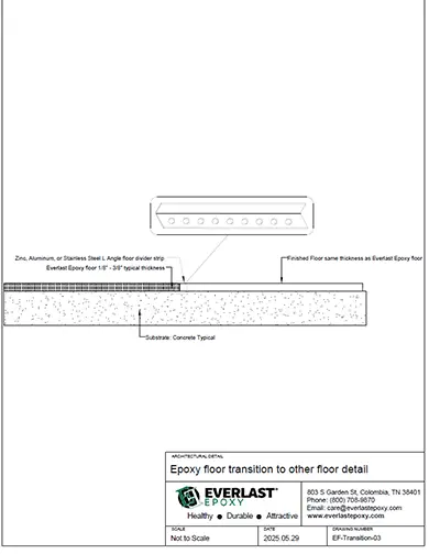 Epoxy floor transition to other floor detail
